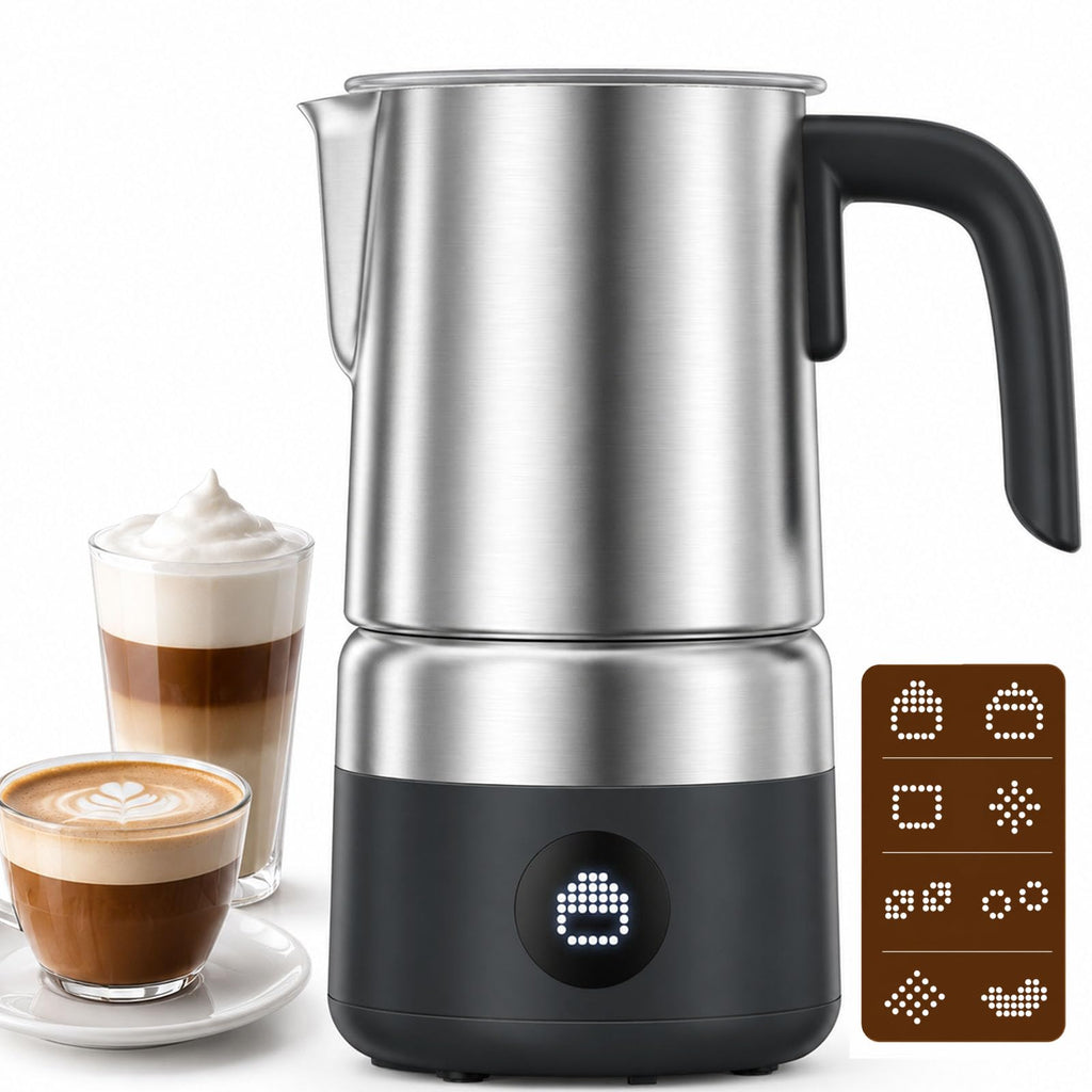 AMZCHEF Electric Milk Frother and Steamer, 600W Hot and Cold Foam Maker, 8 Modes, One-Button Control, 17oz Milk Warmer for Coffee, Lattes, Cappuccinos, Macchiatos, Detachable Stainless Steel Pitcher