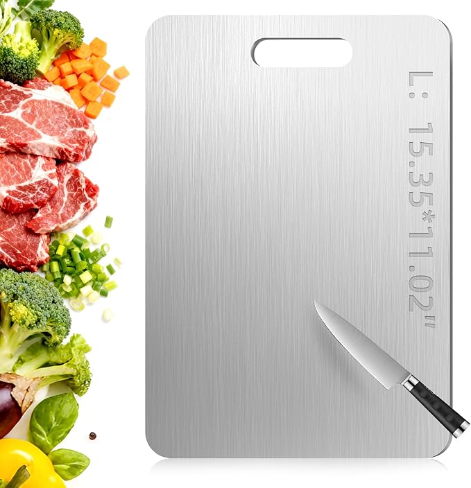 Katori Titanium Cutting Board, 100% Pure Titanium Cutting Boards for Kitchen, Double-side Available Cutting Board for Vegetables, Meat, Fruits, Easy to Store and Clean (L)