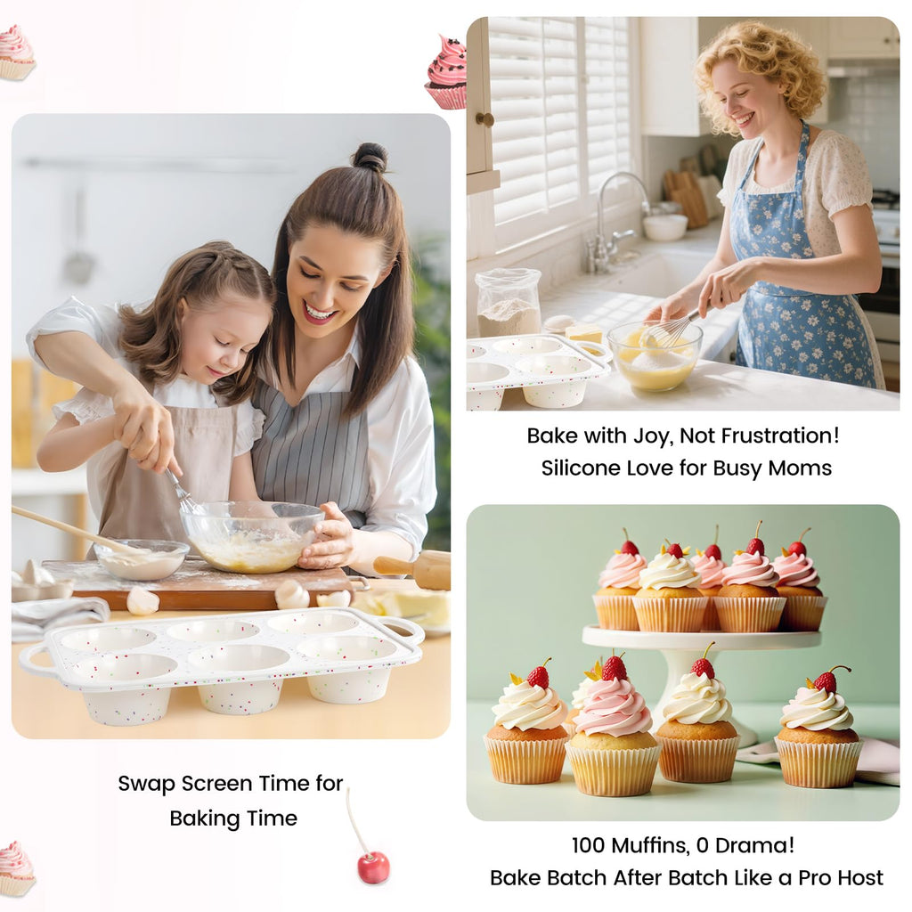 Fimary Silicone Jumbo Muffin Pan with Metal Frame, Non Stick Food Grade Silicone Large Muffin Pan Set of 2, with Handles 6 Cup,BPA-Free and Dishwasher Safe, Jumbo Cupcake Pans