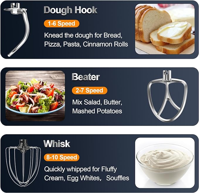 Honinst Stand Mixer, 6.5QT 10-Speed Tilt-Head Electric Stand Mixer, 3-In-1 Kitchen Mixer with Bowl, Dough Hook, Whisk and Beater, Food Mixer for Baking, Cake and Most Home Cooks, Beige