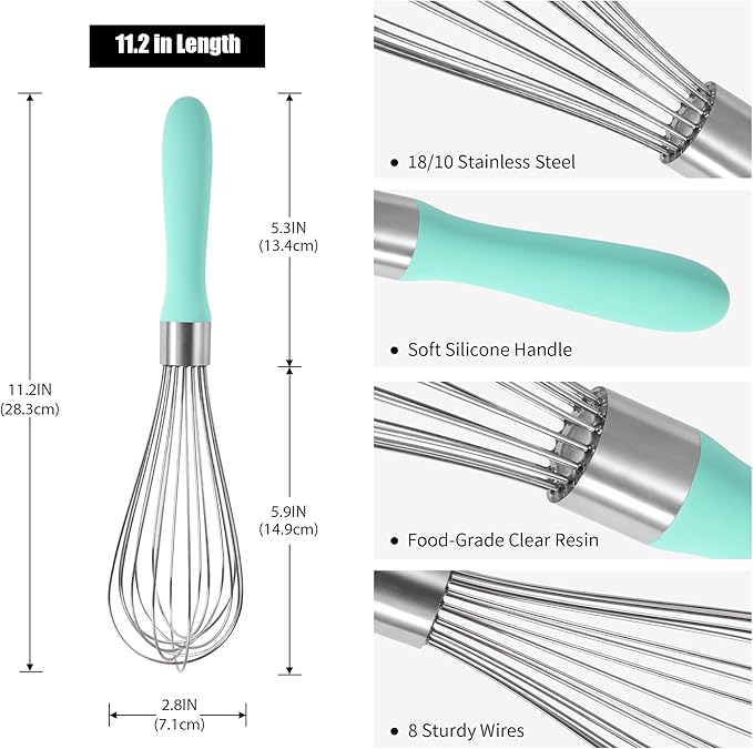 Doosu 18/8 Stainless Steel Balloon Whisk for Cooking (8 Wires, Aqua Sky)