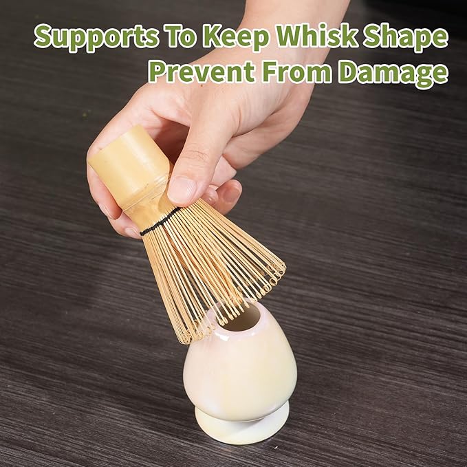ROMROC 8PCS Matcha Whisk Set, Ceramic Matcha Kit Set Whisk and Bowl (White)