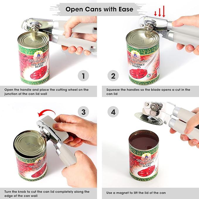 Beneno Heavy Duty Hand Can Opener Manual with Magnet Lid Remover, Beige