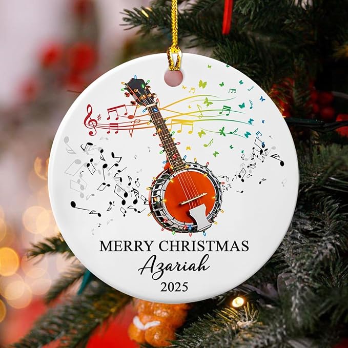 Personalized Banjo Musical Ceramic Ornament Gift for Banjo Player Daughter Son Dad Mom Friends, Customized Text Year Name Banjoist Christmas Ornament 2026, Unique Banjos Instrument Ceramic Ornaments