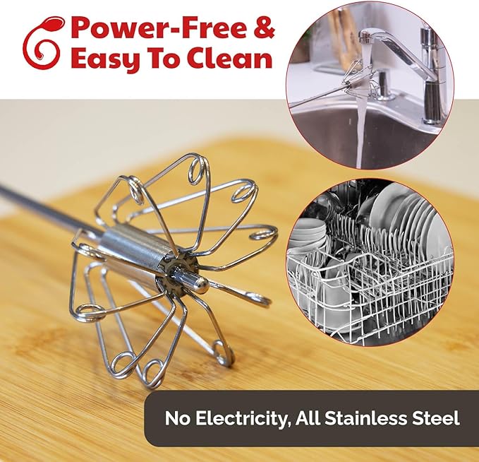 Stainless Steel Push-Down Rotary Egg Beater Hand Whisk 2 Pack 12 & 14 Inch