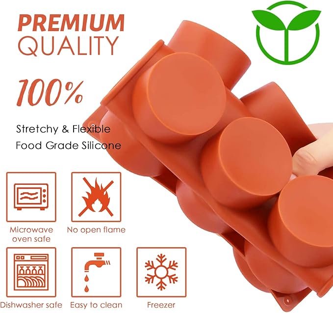 Sakolla 2 Pack Round Chocolate Cookie Molds, 12 Cavity 2.1" Cylinder Silicone Mold for Chocolate Cookie, Cake, Candy, Pudding, Mini Soap (Brown)