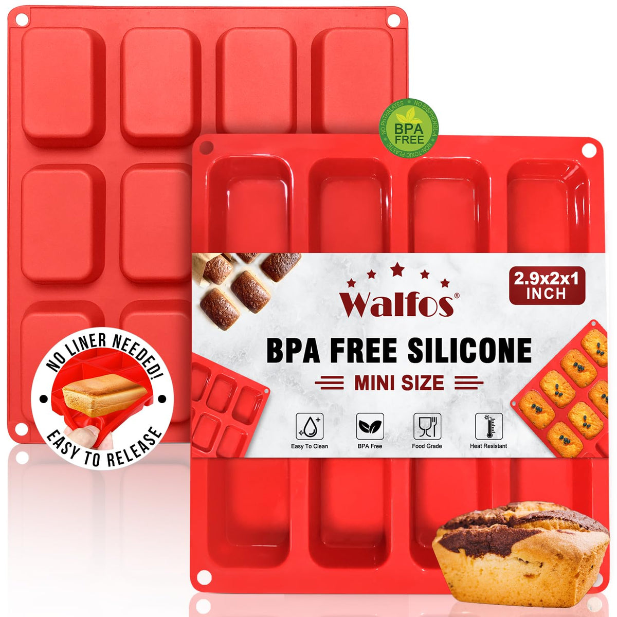 Walfos Silicone Mini Bread Baking Pan 6 Cavities Non-Stick Silicone Mini Loaf Pans 3 pcaks Food Grade Baking Mold For Bread, Cakes, Muffin, Dough, Release Easily and Dishwasher Safe
