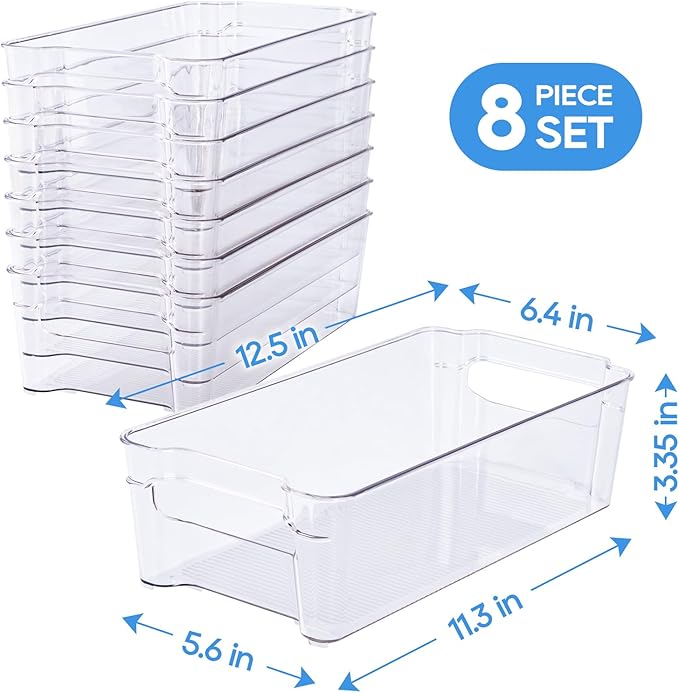 JollyPack Clear Plastic Storage Bins, 8 Pack