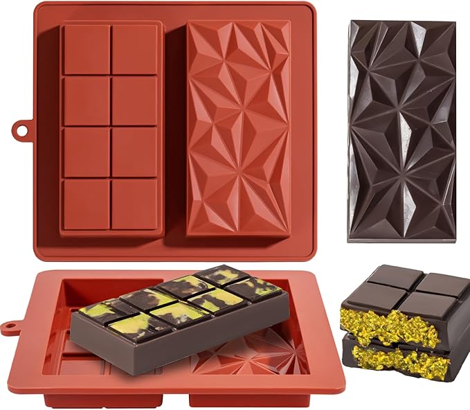 UWILLION Chocolate Bar Mold Deep Dubai 1 Inch 2 Pcs Pistachio Chocolate Bar Silicone Thick Mold for Stuffed Bar, Large Candy Bar Mould for Filling