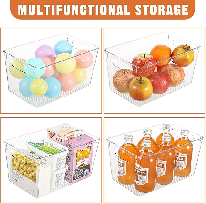 Freebat 6 Pack Pantry Organization and Storage,Clear Plastic Storage Bins