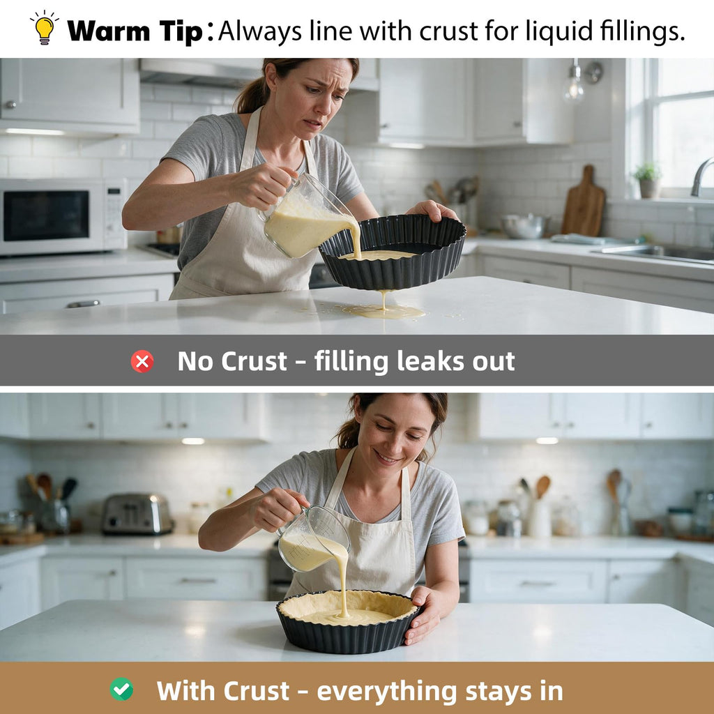 2 Pack 9.5 Inch Pie Pan with Removable Bottom for Baking Deep Quiche Dish