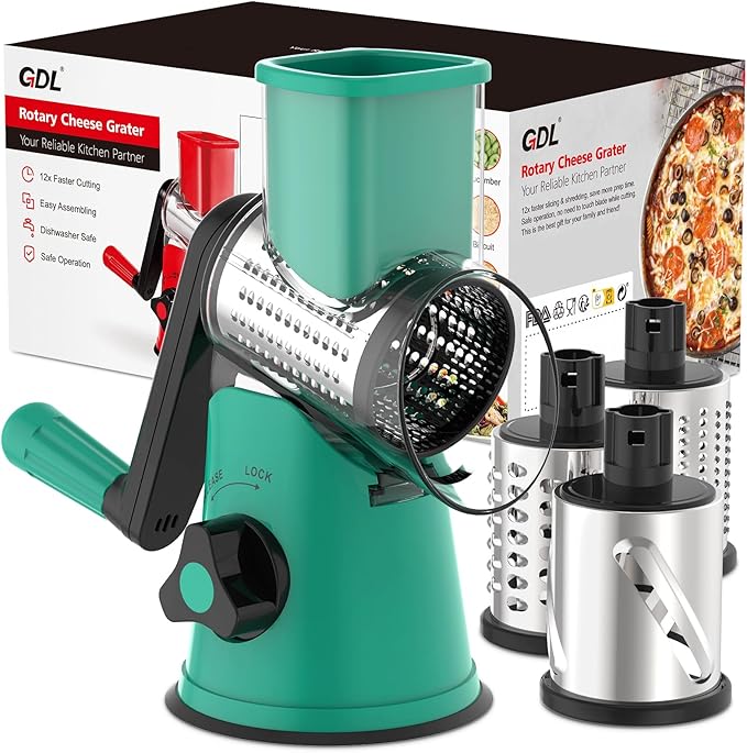 GDL Cheese Grater Hand Crank, Rotary Cheese shredder, Vegetable Slicer