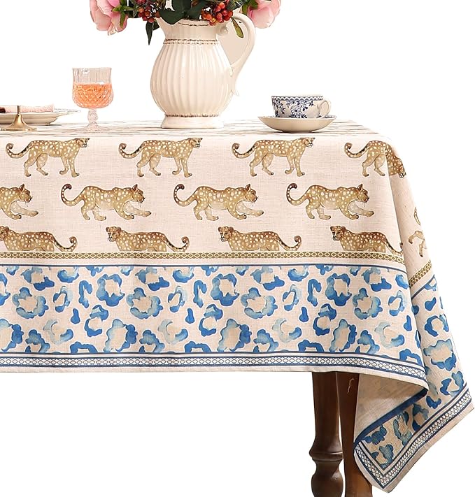 patdrea Vintage Leopard Print Linen Tablecloth,Rectangular,87"x55"-from