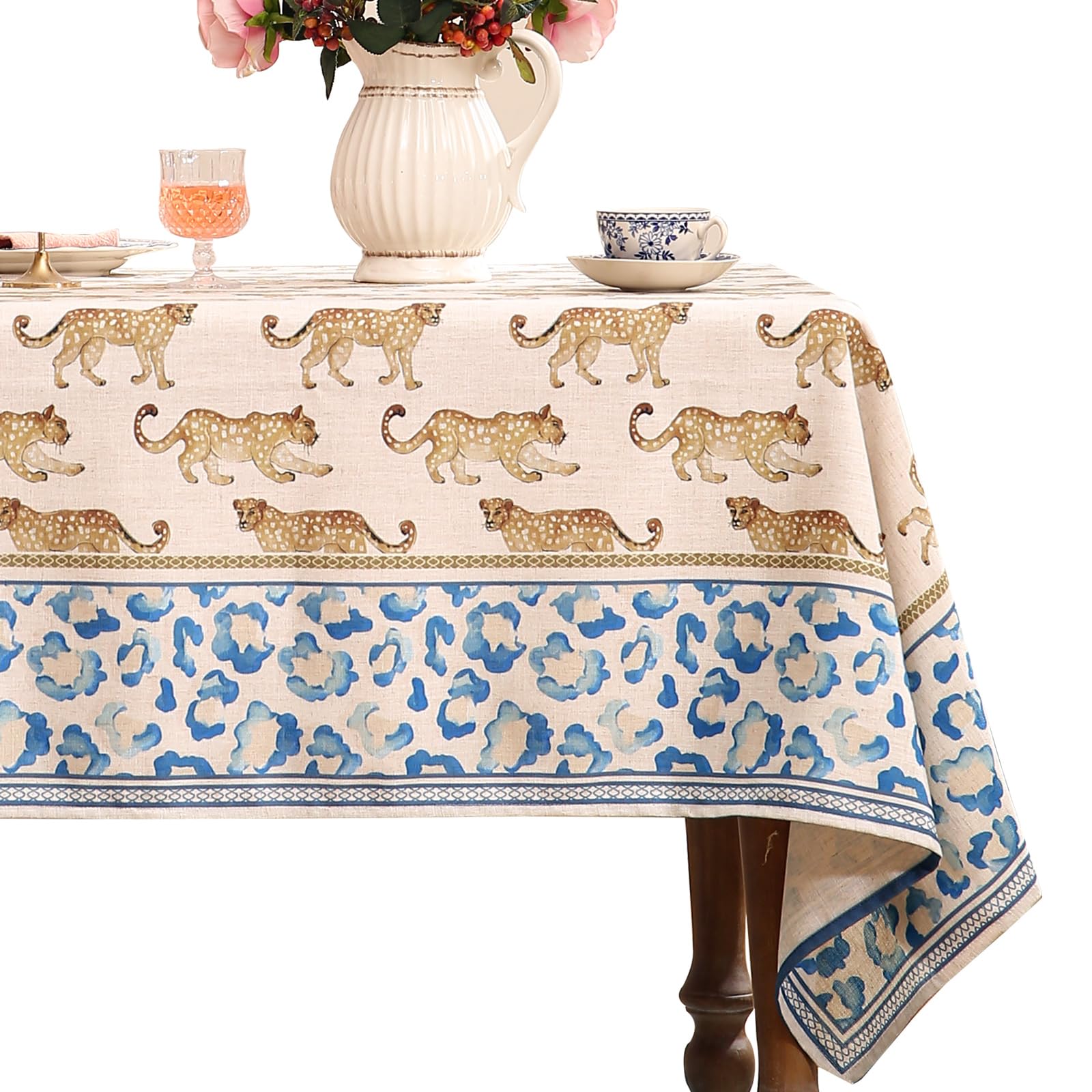 patdrea Vintage Leopard Print Linen Tablecloth,Rectangular,118"x67"-from