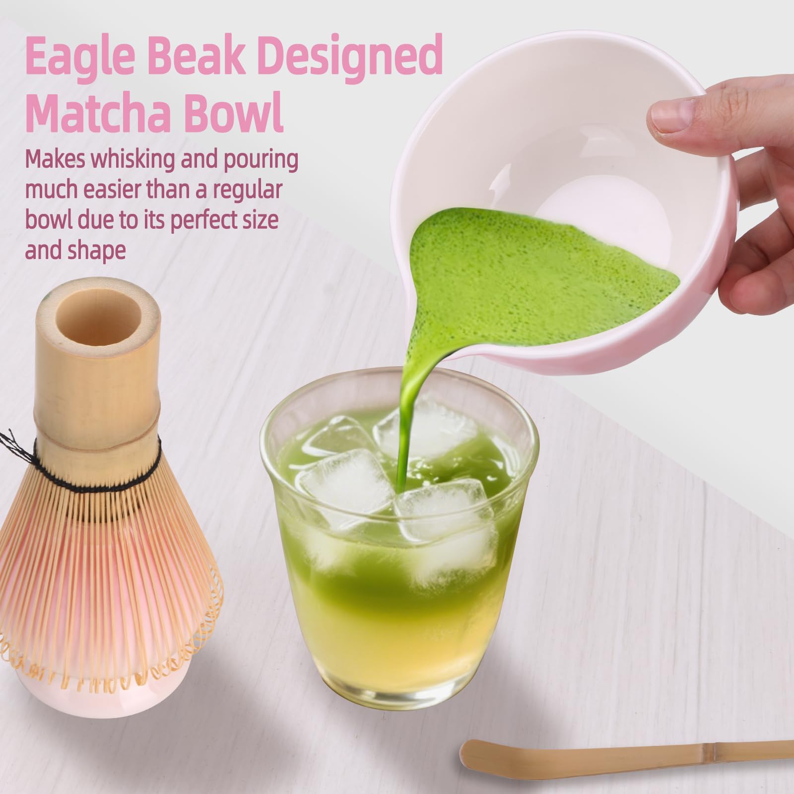 Matcha Whisk Set,4pcs Matcha Set Whisk and Matcha Bowl with Spout,Ceramic Matcha Whisk Holder,Scoop,Matcha Bowl Set for Matcha Lovers Kitchen Matcha Accessories,Ideal Gift Christmas