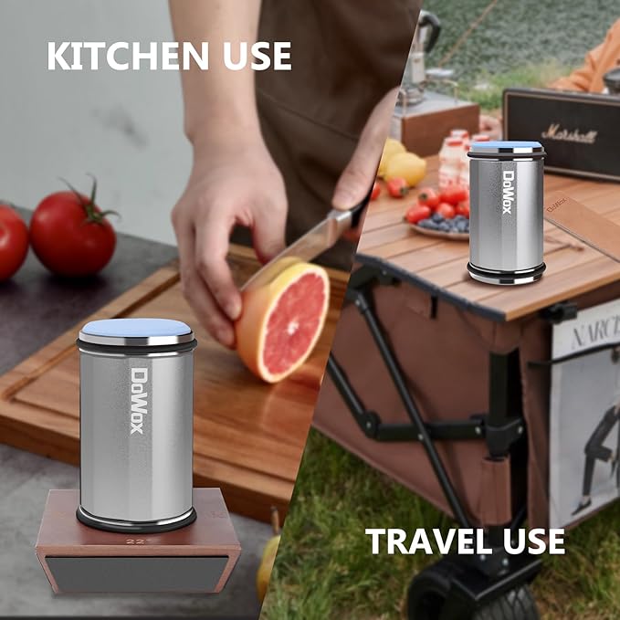 DOWOX Longer Rolling Knife Sharpener with Leather Strop, Upgraded Rolling Knife Sharpening with 4 Degree Angle and 4PCS Replaceable Honing Discs, Easy to Sharpen Ktichen Knives, Silver