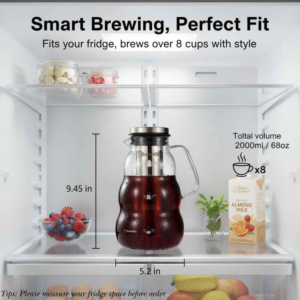 BrewMOO Sleek Wave 2.0 L/68 oz Cold Brew Coffee Maker Pitcher