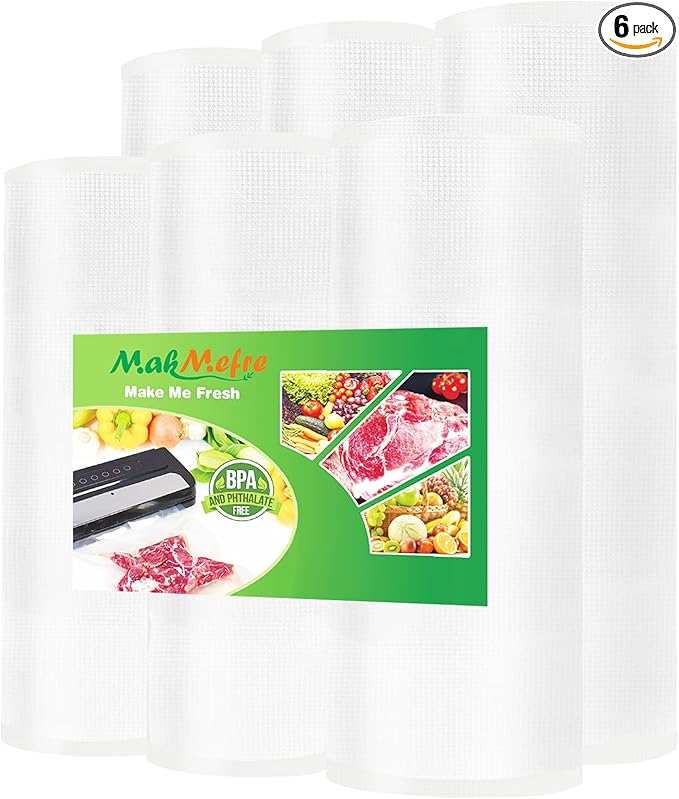 MakMeFre 6RLVacuum Sealer Bags Rolls 8"x20'(3)+11"x20'(3) for Food Storage