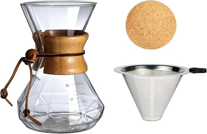 HYAXGM Pour Over Coffee Maker With Wood Sleeve，20oz/600mlPour Over Coffee Dripper,Pour Over Coffee Maker Set With Cork Stopper (20oz/600ml)