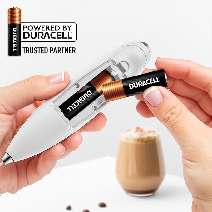 Zulay Kitchen Powerful Milk Frother Wand With Duracell Batteries - Ultra Fast Handheld Drink Mixer - Electric Whisk Foam Maker for Coffee, Lattes, Cappuccino & Matcha - Triple Whisk - Luna White