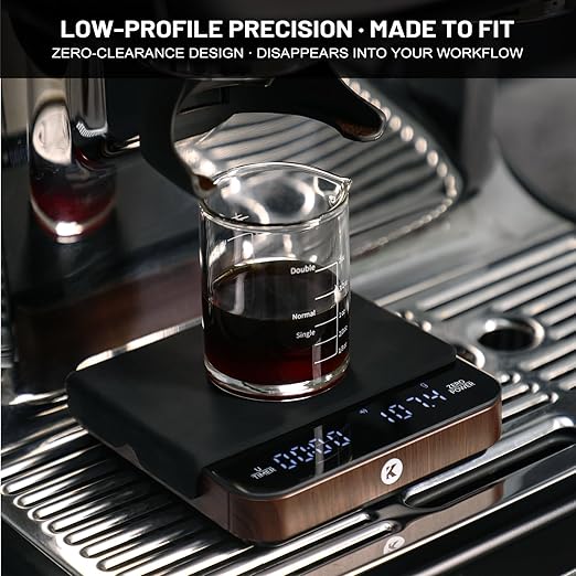 KitchenTour CaféMetric Coffee Scale with Timer 0.1g/2000g - Precision Small Scale for Espresso & Pour Over - Mini Scale with LED Display Recharge Black