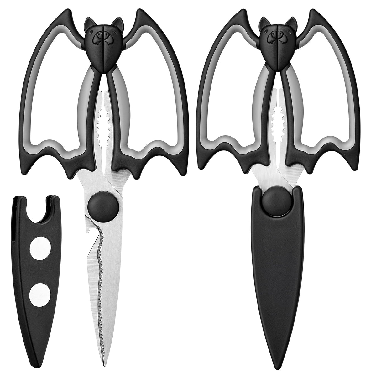 OMDAR Bat Kitchen Scissors All Purpose 2 Pack - Halloween Goth Cute Kitchen Shears - Heavy Duty Stainless Steel Cooking Shears for Cutting Meat, Food, Poultry - with Magnetic Blade Guards
