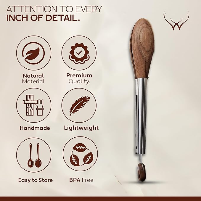 Teak Wooden Tongs for Cooking - Premium Kitchen Set and Kitchen Utensils Tool, Heat-Resistant and Durable, Ideal Tongs for Cooking, Grilling, and Serving