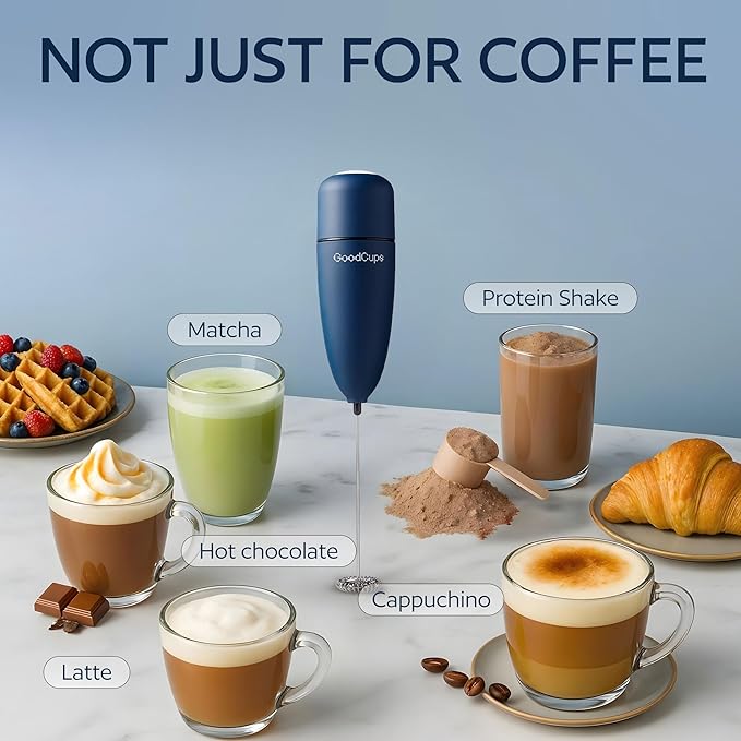 Milk Frother Handheld – Electric Foam Maker Wand with Stainless Steel Whisk – Battery Powered Mini Mixer for Coffee, Matcha, Lattes & Cappuccinos