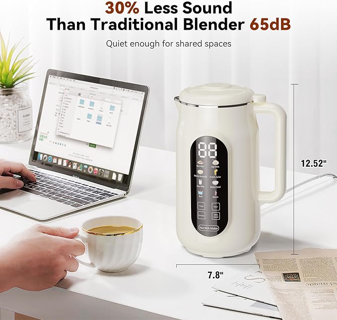 10-in-1 Nut Milk Maker Machine, 42oz Plant-Based Milk Blender with IMD Screen – Self-Cleaning, 12H Delay Start, Keep Warm, Automatic for Soy/Oat/Almond Milk, Juice, Smoothie, Soup, Boil Water & Cream