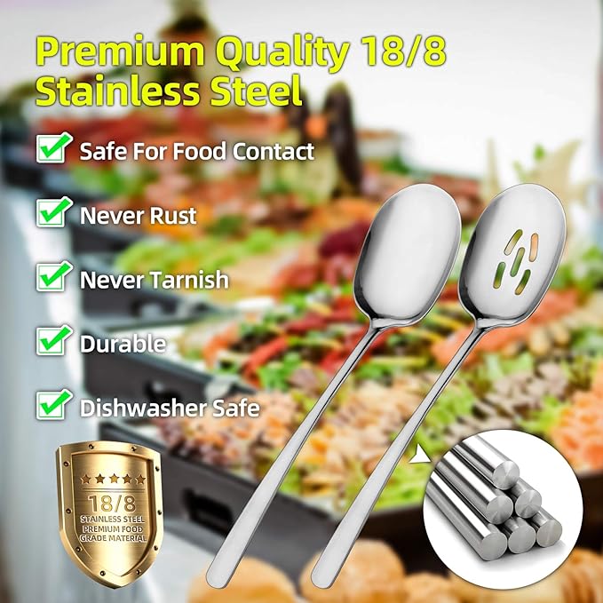 SOLEADER Extra Large Serving Spoons for Buffet,12 Inch Stainless Steel Set