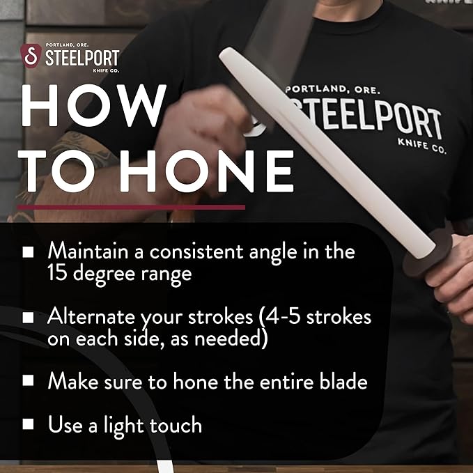 STEELPORT 12" Oval Ceramic Honing Rod for Carbon & Stainless Steel Knives
