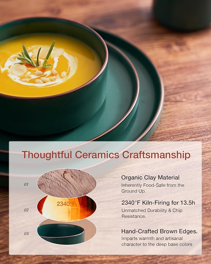Famiware Nebula Ridge 12-Piece Stoneware Dinnerware Set, Dark Green