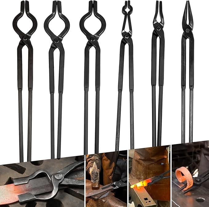 V-SEK Blacksmith Tong - 3/8" 1/2" 5/8" V-Bit, 1/4 Flat Jaw, Pick Up, Scroll