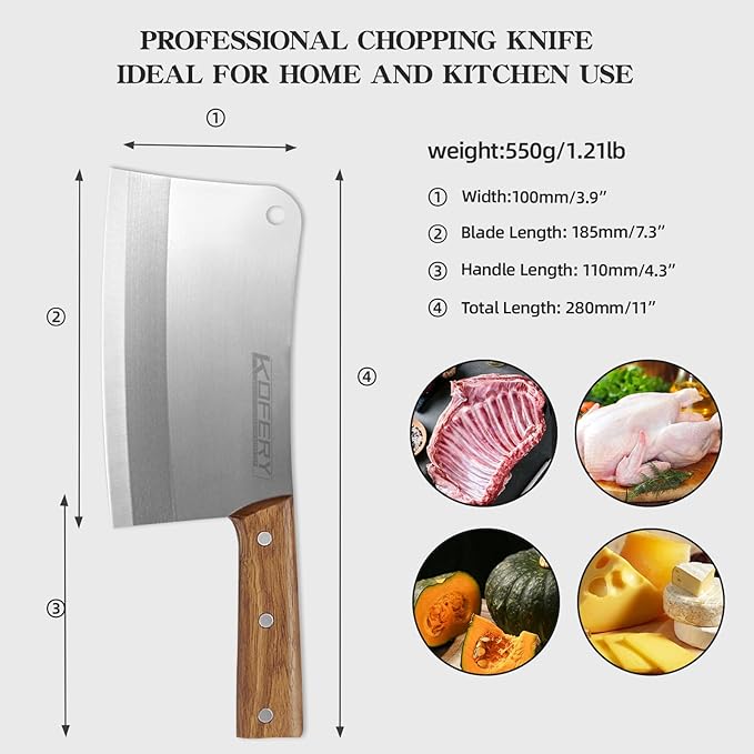 KOFERY 7.3" Carbon Steel Meat Cleaver for Heavy Duty Bone Chopping