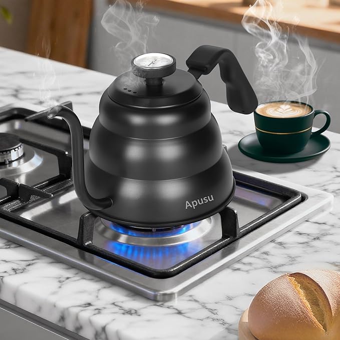 Pour Over Tea Kettle for Manual Drip Coffee,Tea,with Thermometer,Black,28oz