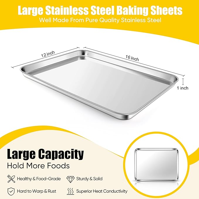 Homikit 2 Pack 16x12 Inch Stainless Steel Jelly Roll Pan Set, Non Stick