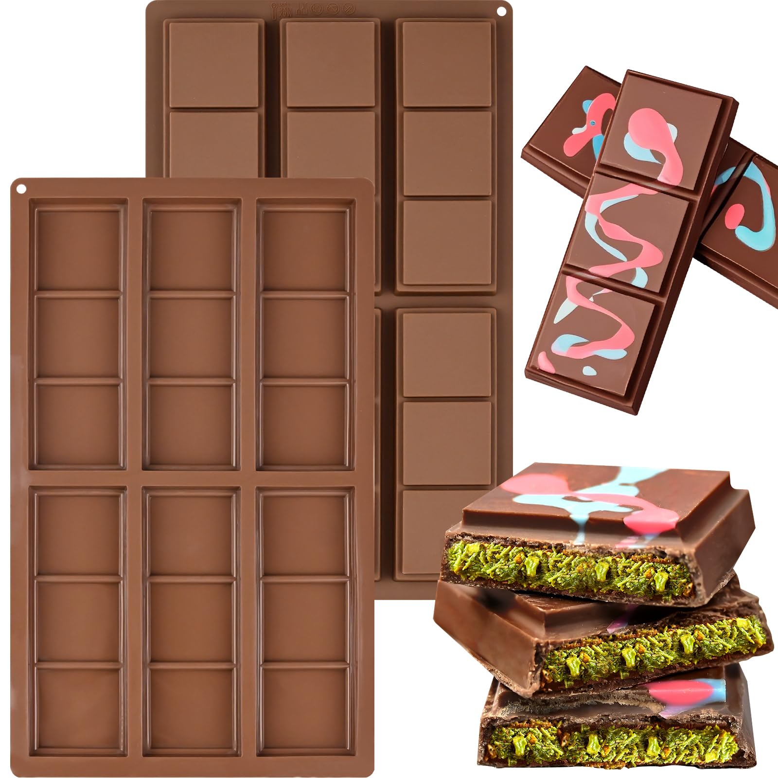 Chocolate Bar Molds for Dubai Pistachio, 2 Pack Square Chocolate Mold