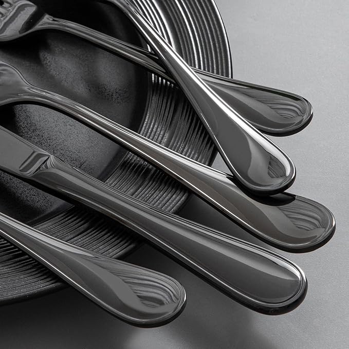 18/10 Stainless Steel Silverware Set for 12, 60 Piece Black Flatware Set