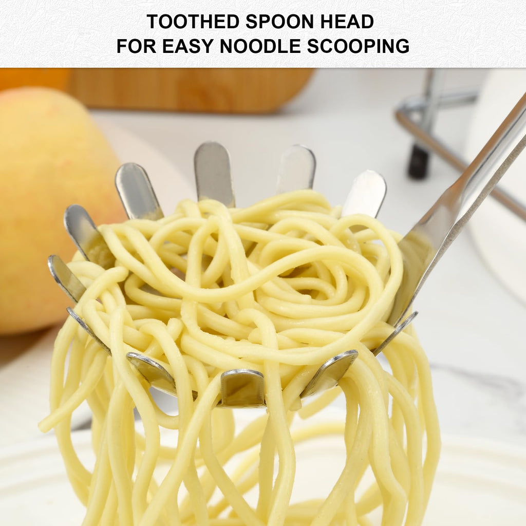 Pleafind Spaghetti Spoon and Spaghetti Tong 2-Piece Set, 13-Inch Non-Stick Spaghetti Fork and 11.4-Inch Kitchen Tong, Easy Storage and Cleanup, Ergonomic Design, Stainless Steel