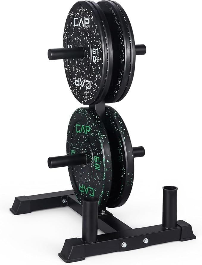 CAP 100lb Economy Speckled Olympic Bumper Plate Set Compact Storage Rack