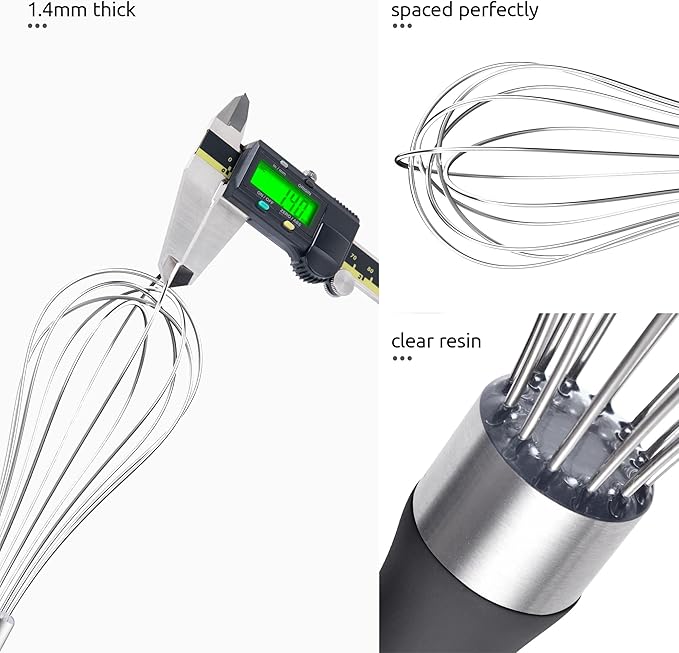 U-Taste Wire Whisk for Cooking, 18/10 Stainless Steel Balloon Wisk, S/Black
