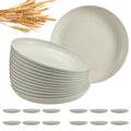 HEYCOME 12 Pcs Unbreakable Deep Dinner Plates Set, 10 inch Reusable Plastic Wheat Straw Plates, Microwave and Dishwasher Safe Plate for Kitchen, Lightweight Plate for Dessert, BPA Free, Beige