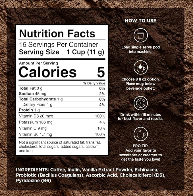 VitaCup Immunity Medium Dark Roast Coffee Pods, 16ct