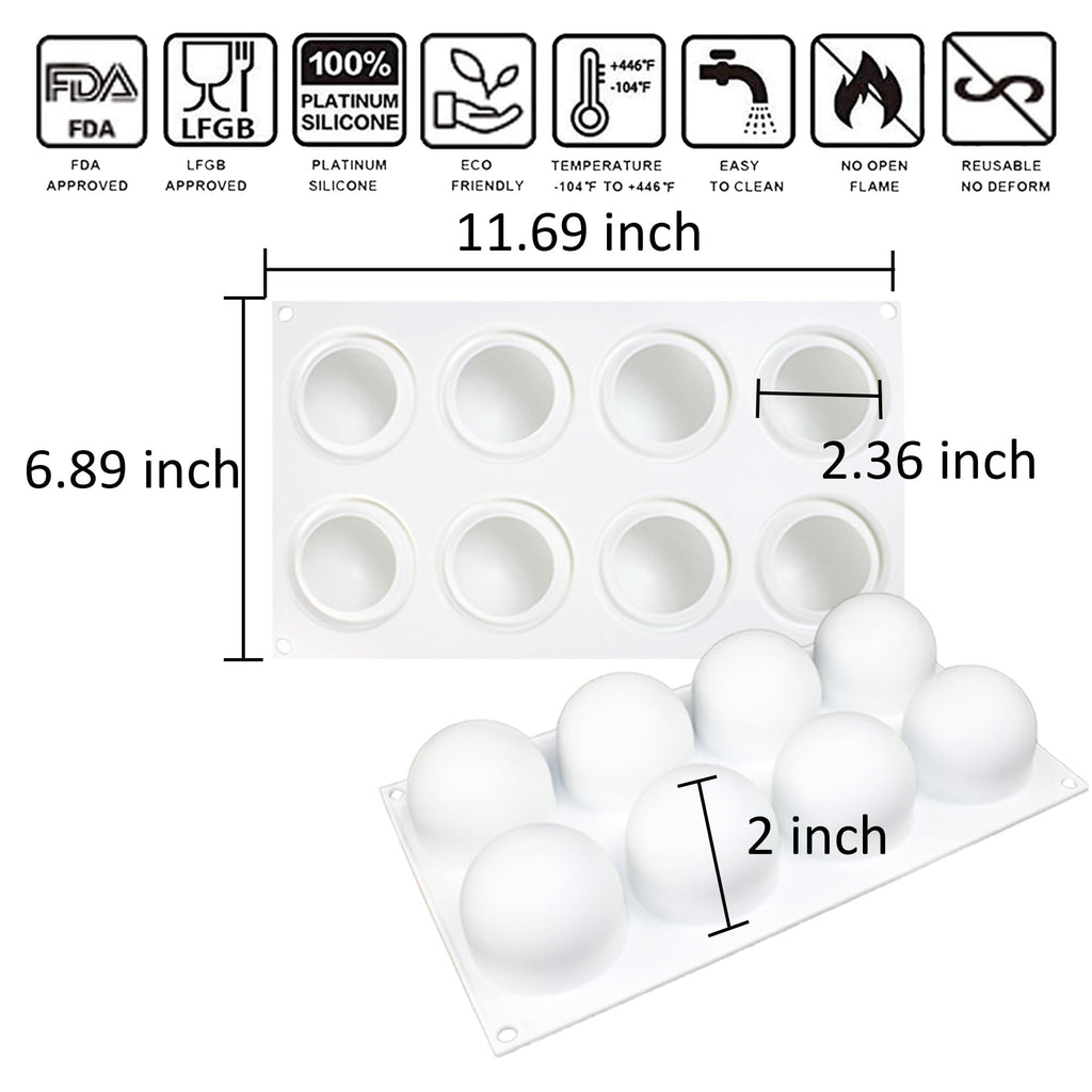 OCPO Kitchen 3D Sphere Silicone Mold for Baking Mousse Cake, 8 Cavities