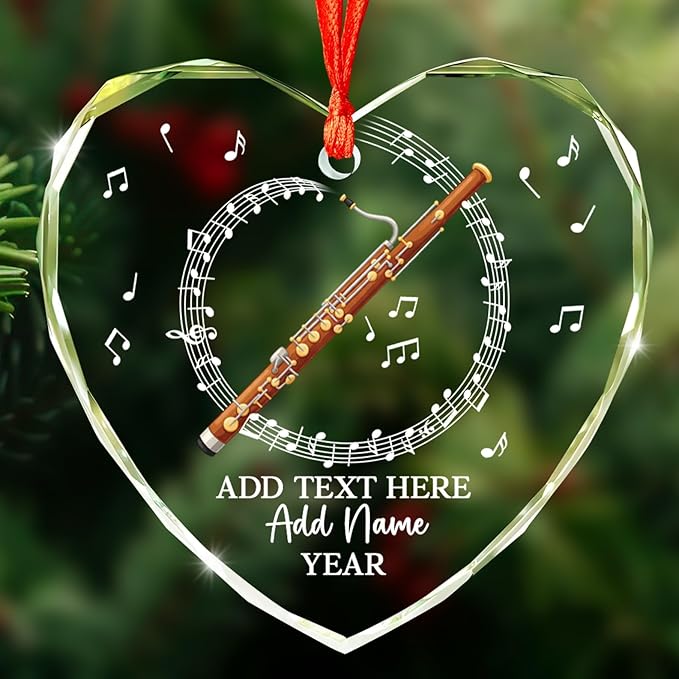 Personalized Text Name & Year Bassoon Christmas Ornament, Bassoon Musical Instrument Glass Ornament for Xmas Tree, Customized Music Lover Christmas Hanging Ornaments 2026, Gift for Bassoonist
