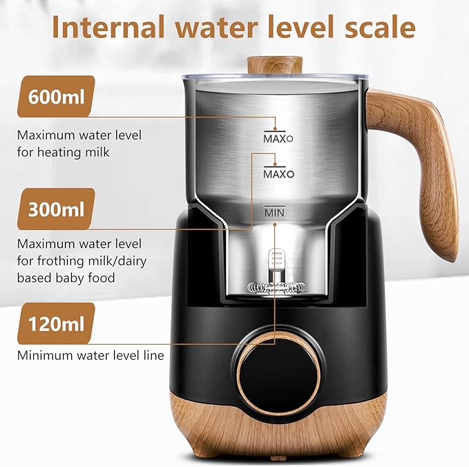 AMZCHEF 21 oz 8-in-1 Milk Frother, 550W Split Stainless Steel Automatic Steamer, Milk Warmer for Latte, Cappuccino, Hot Chocolate, Hot/Cold Froth, Heated Milk & Baby Food, Matte Black