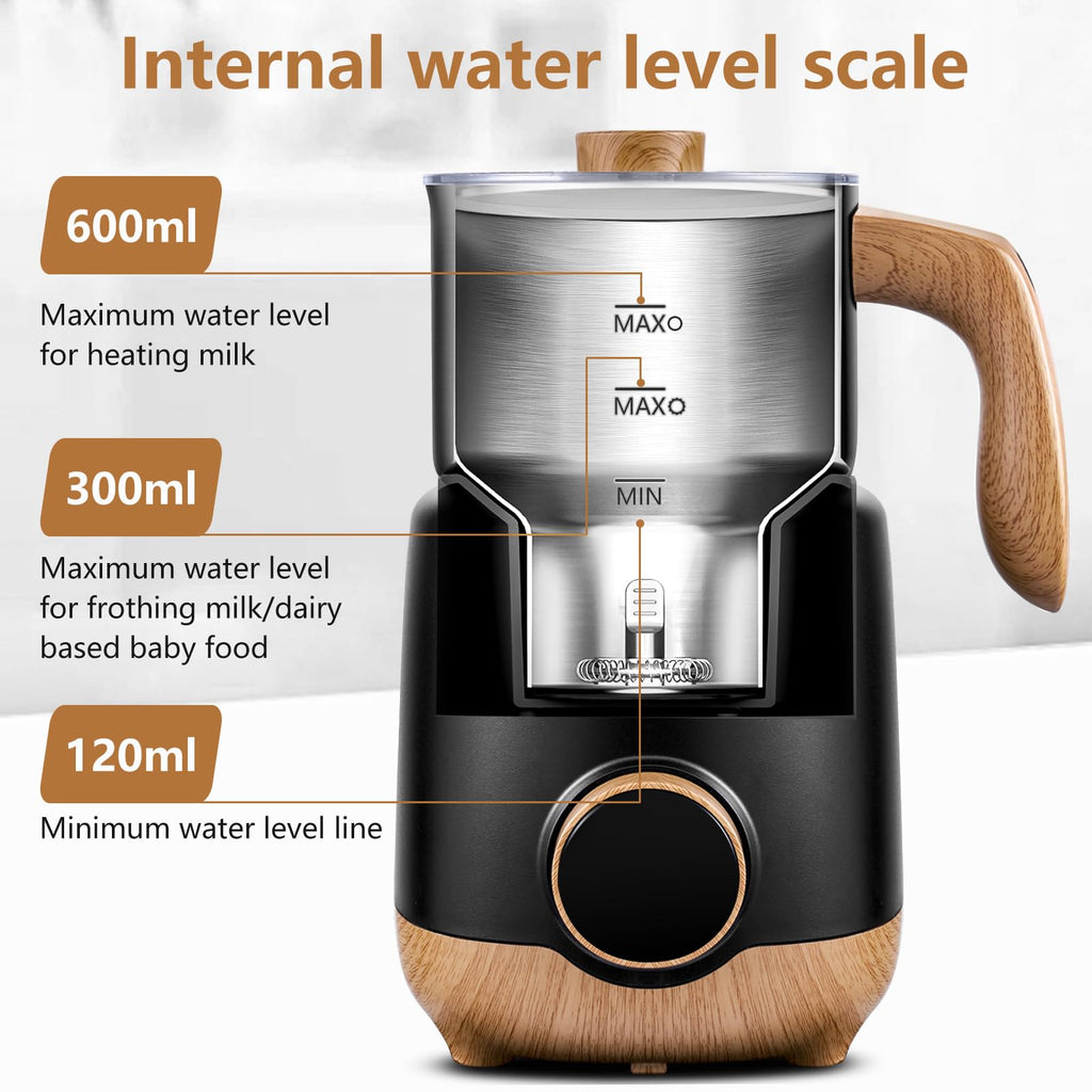 AMZCHEF 8-IN-1 Milk Frother and Steamer 550 Watts, 21 oz Split Stainless Steel Automatic Steamer, Milk's Warmer for Latte, Cappuccino, Hot and Cold Froth, Heated Milk, Hot Chocolate, Baby Food, Black