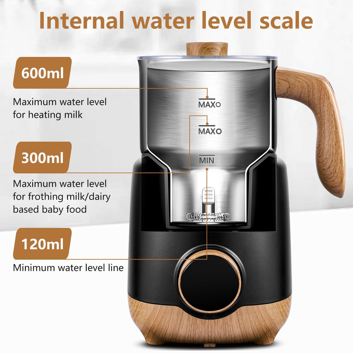 AMZCHEF 8-IN-1 Milk Frother and Steamer 550 Watts, 21 oz Split Stainless Steel Automatic Steamer, Milk's Warmer for Latte, Cappuccino, Hot and Cold Froth, Heated Milk, Hot Chocolate, Baby Food, Black