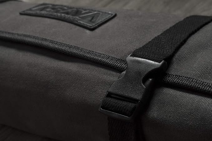 Asaya Waxed Canvas Chef Knife Roll Bag with 10 Slots and a Zipper Pocket - Professional Chef Knife Bag & Storage Case, with Shoulder Strap - Knives Not Included (Grey)