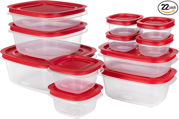 Rubbermaid EasyStore Rectangle and Square Containers, 22-Piece Set, Food Storage Containers with Lids